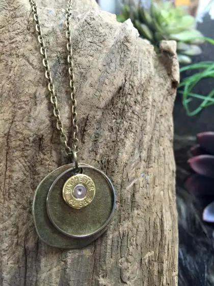 40 Caliber Rustic Round Bullet Necklace