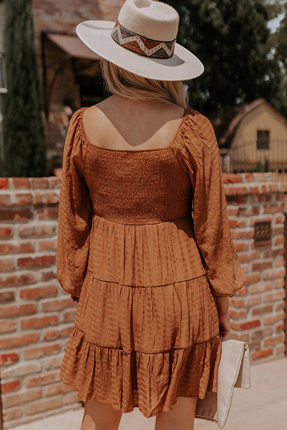 Long Sleeve Smocked Tiered Boho Dress