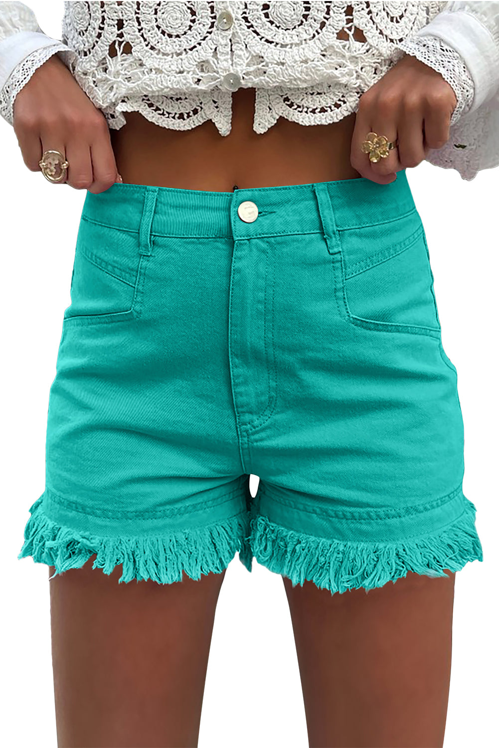 Raw Hem Mid Rise Denim Shorts