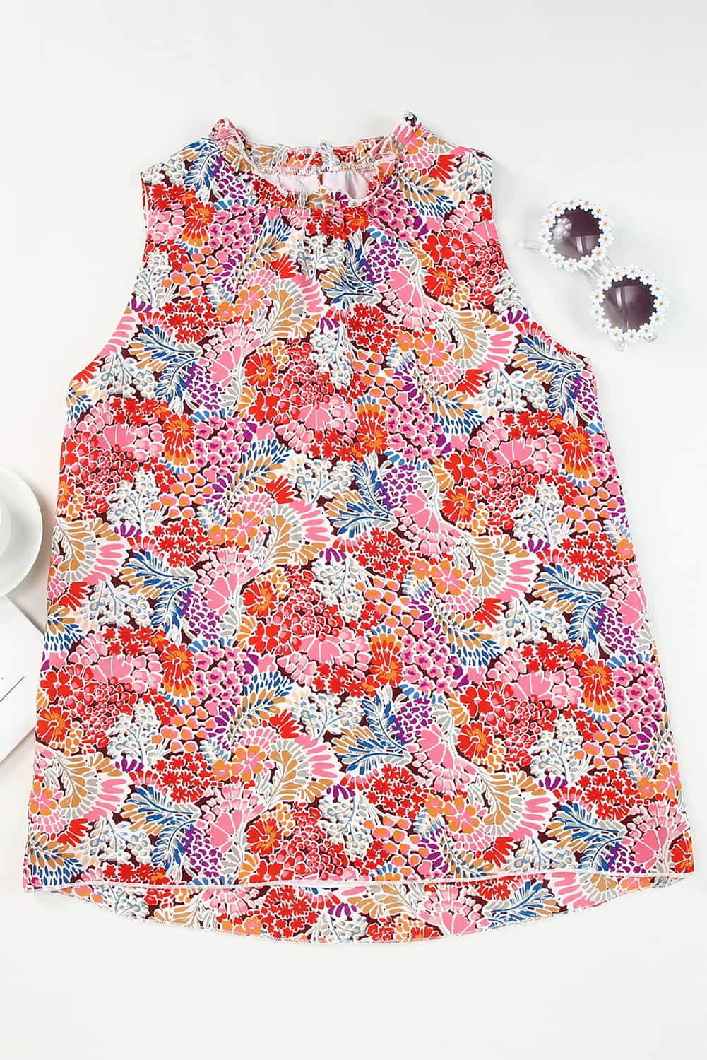 Multicolor Floral Print Casual Sleeveless Shirt for Women