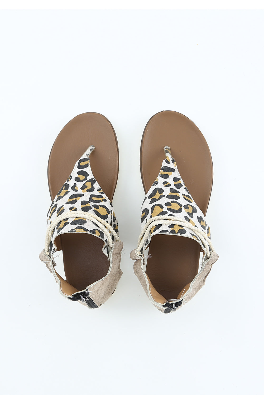 Western Leopard Print Criss Cross Zipper Back Flat Sandals