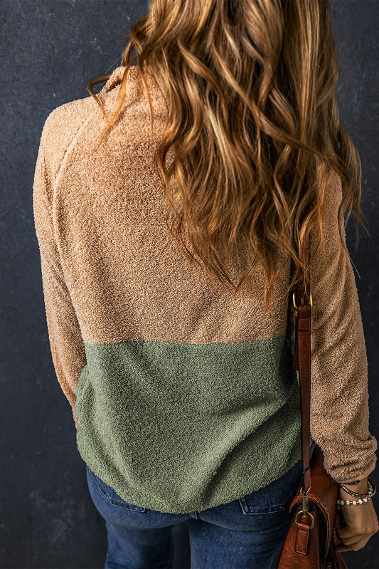 Two Toned Color Block Half Zip Fleece Sweatshirt