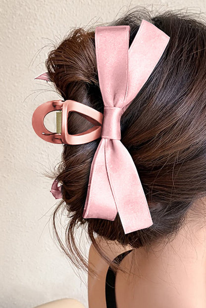 White Solid Color Ribbon Bow Decor Hair Clip