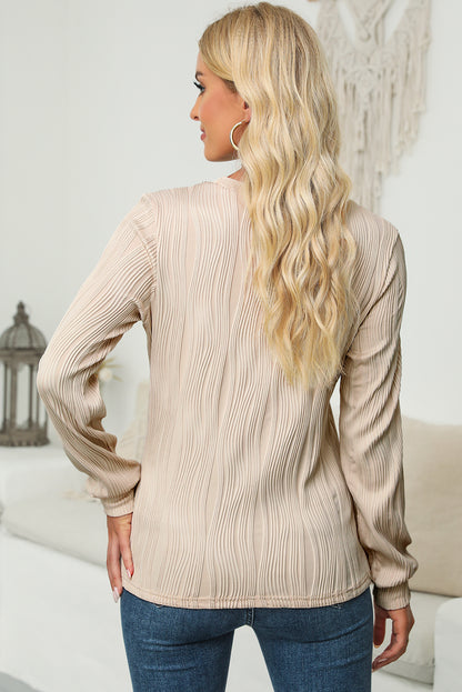 White Wavy Textured Solid Color Drop Shoulder Pullover Top