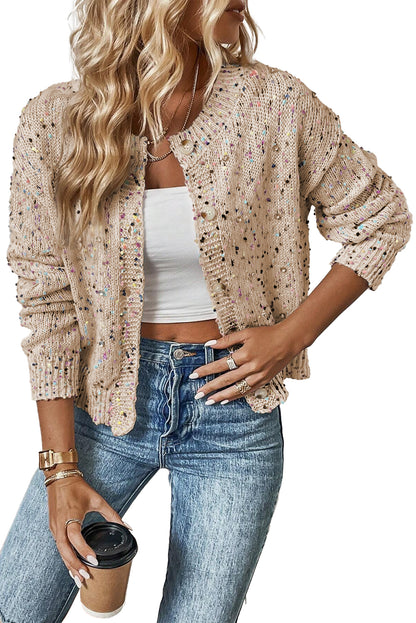 Apricot Confetti Knit Cropped Open Front Cardigan