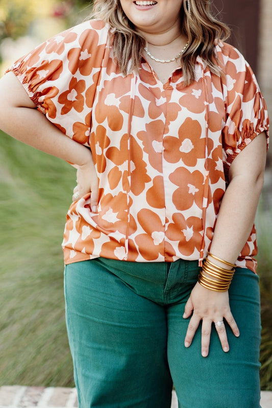 Orange Floral Print Drawstring