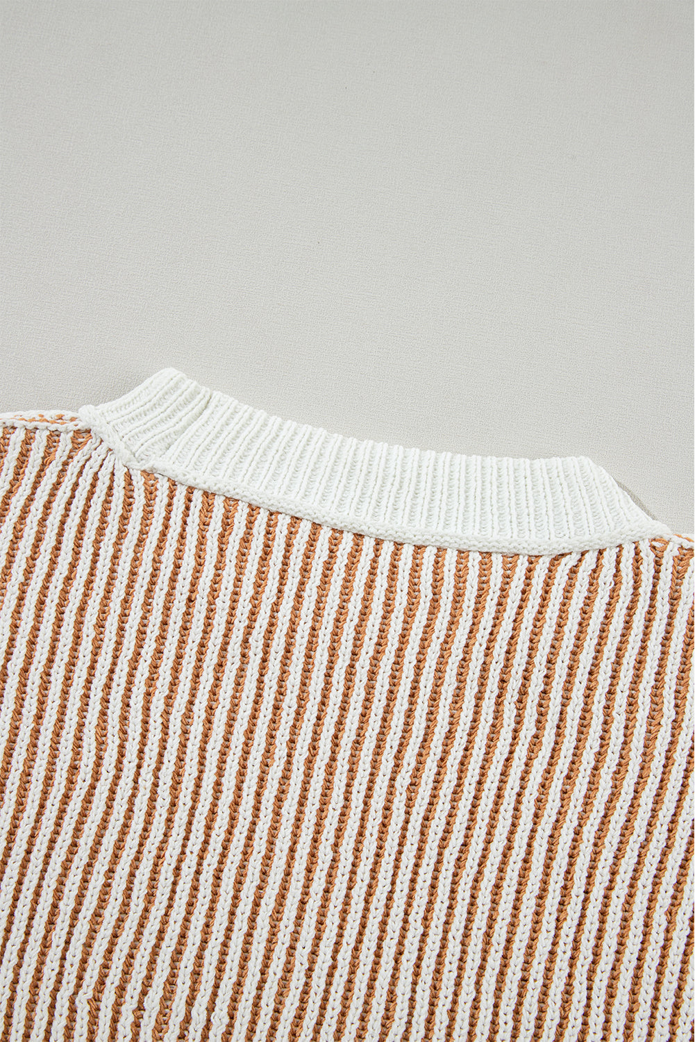 Chestnut Striped Contrast Trim Loose Sweater