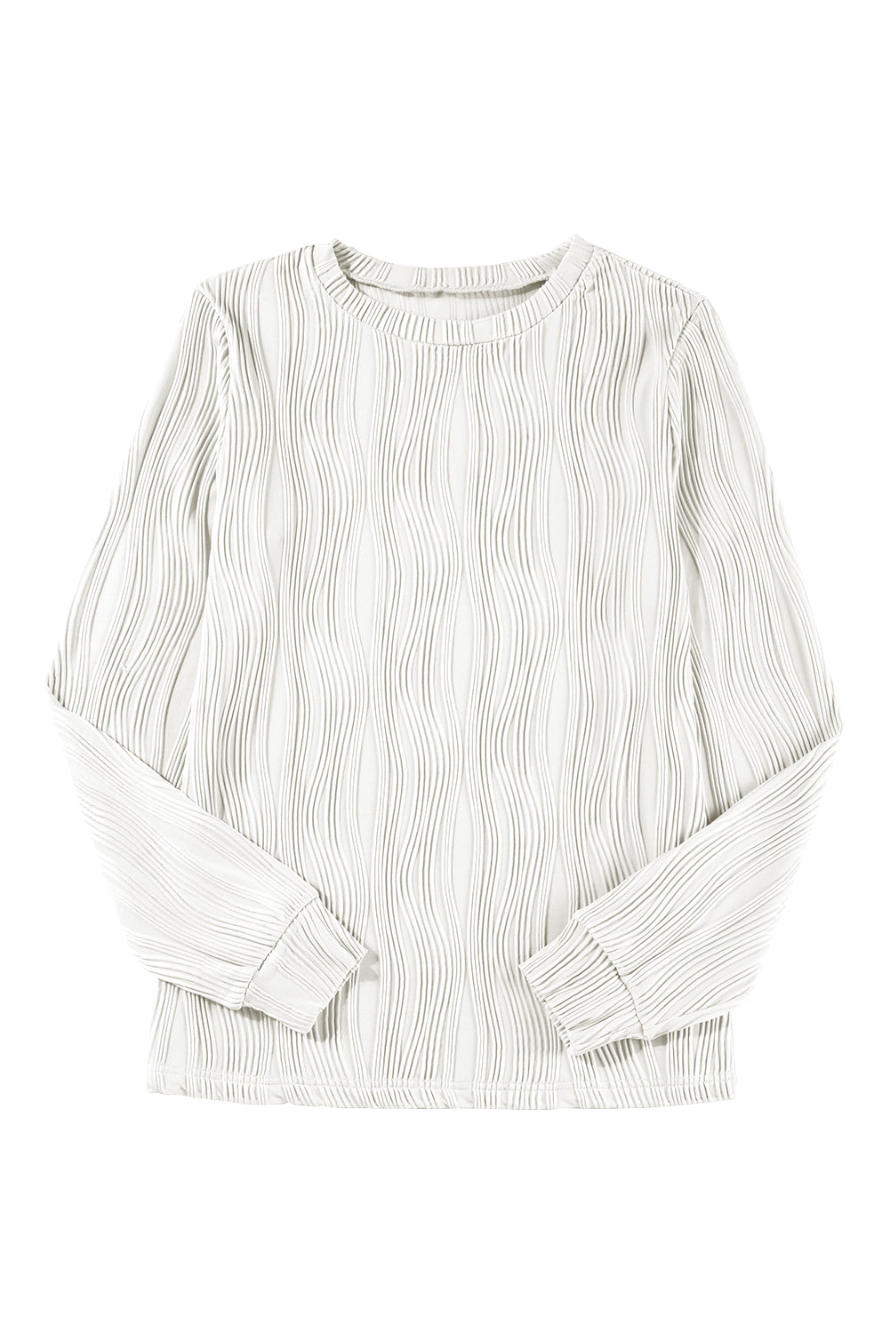 White Wavy Textured Solid Color Drop Shoulder Pullover Top