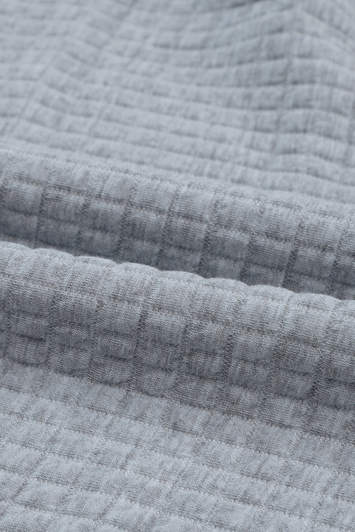 Khaki Lattice Textured Kangaroo Pocket Drawstring Hoodie
