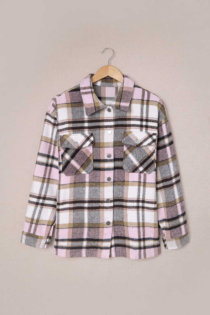 Red Plaid Button Front Pocket Shirt Shacket