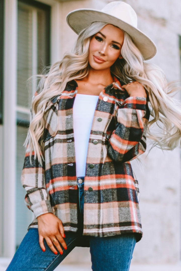 Red Plaid Button Front Pocket Shirt Shacket