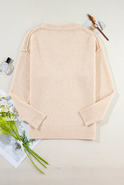 Parchment Plain Oversized Hollowed Knit Sweater