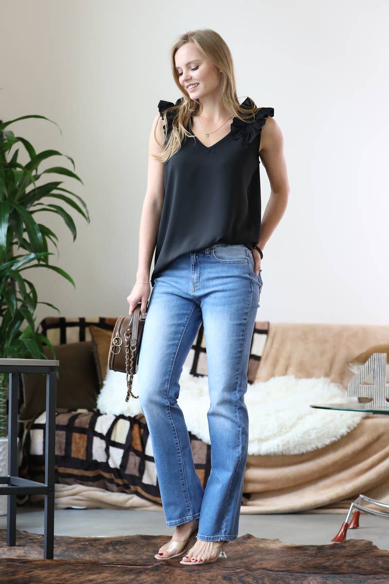 RUFFLE TRIM SLEEVELESS TOP