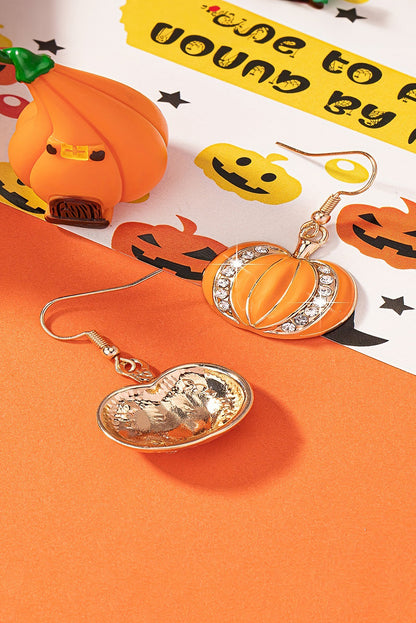 Orange Halloween Rhinestone Pumpkin Hook Earrings