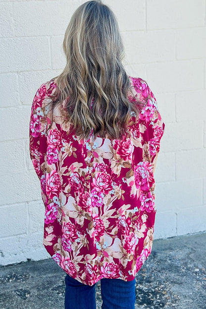 Red Floral Print Half Sleeve Blouse