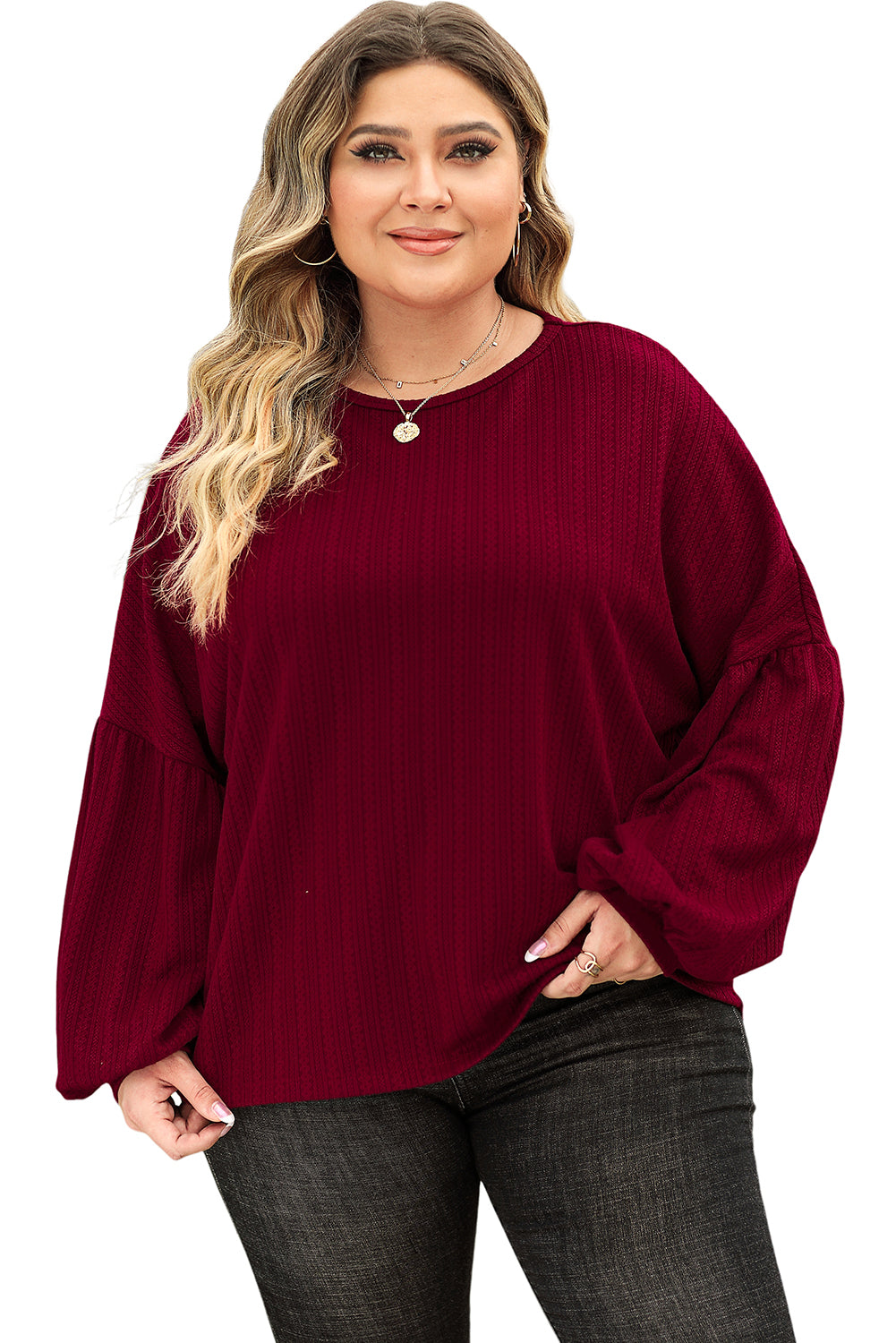 Ruby Balloon Sleeve Textured Knit Top