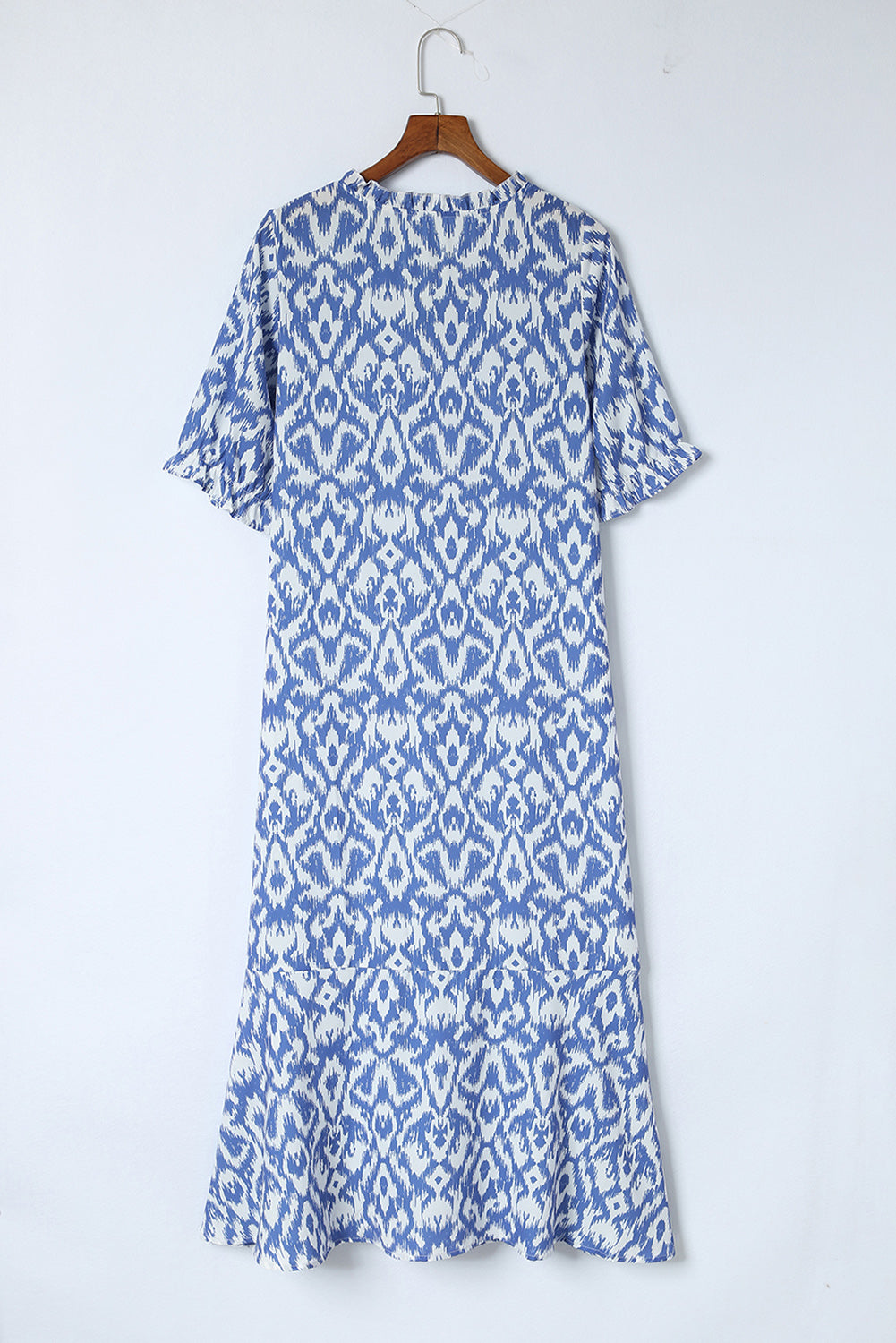 Sky Blue Geometric Print Casual V Neck Maxi Dress