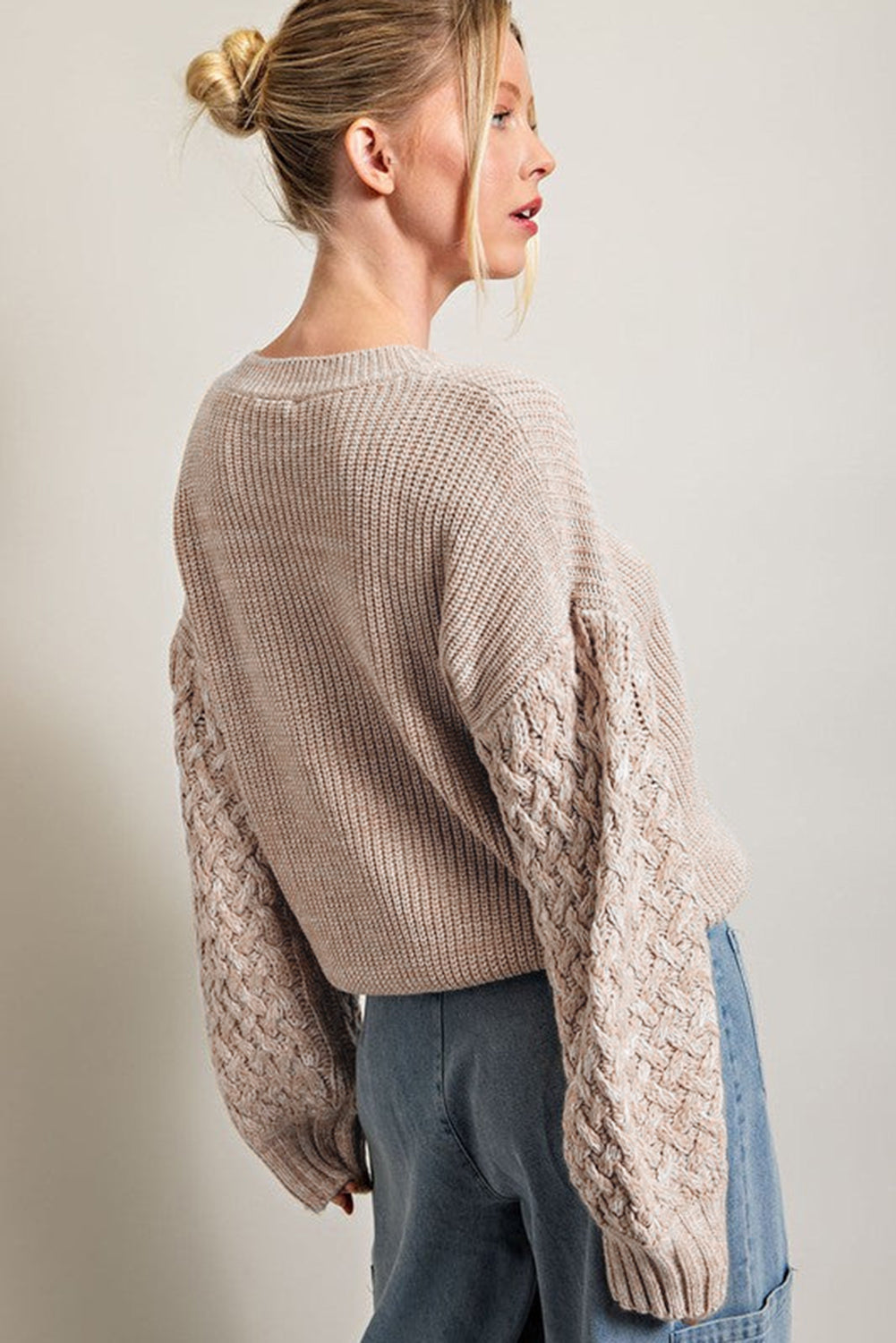 Parchment Chunky Knit Sleeve Drop Shoulder Sweater