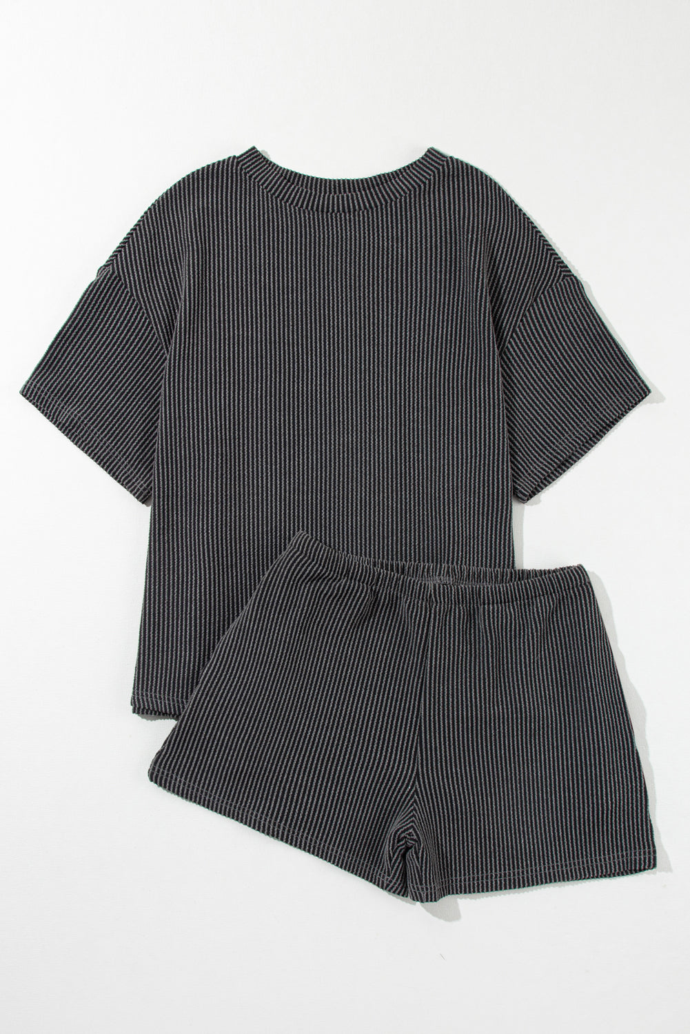 Iceland Blue Ribbed Textured Loose Fit Tee & Shorts Set
