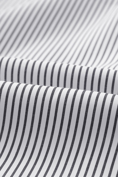 Black Striped Casual Shirred Cuffs Shirt