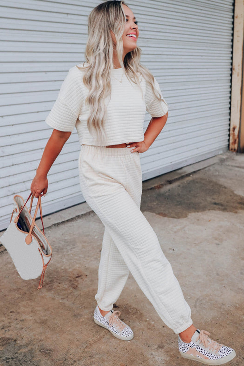 White Lattice Textured Cropped Tee