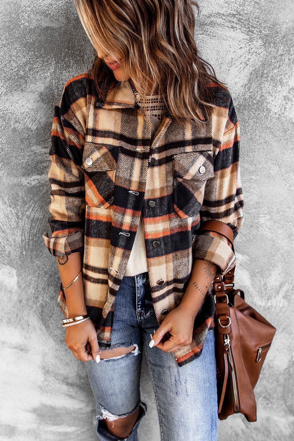 Red Plaid Button Front Pocket Shirt Shacket