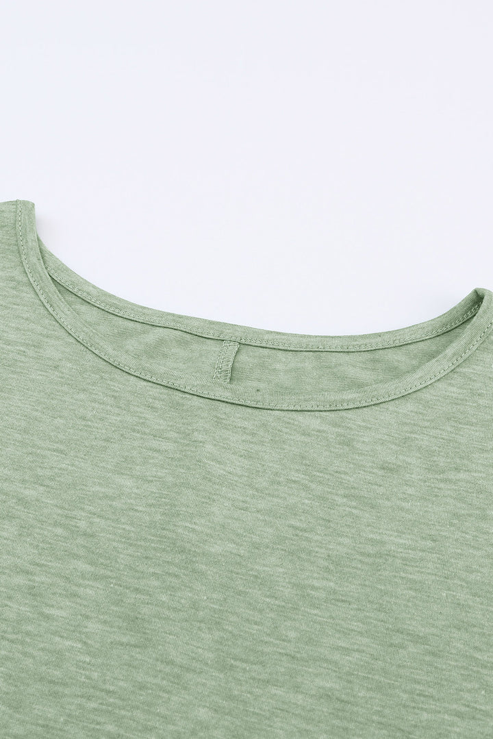 Khaki Plain Smocked 3/4 Sleeve Casual Loose T Shirt
