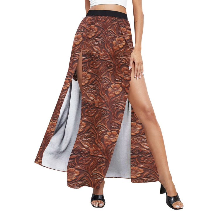 Tooled Leather Print Beach Maxi Skirt