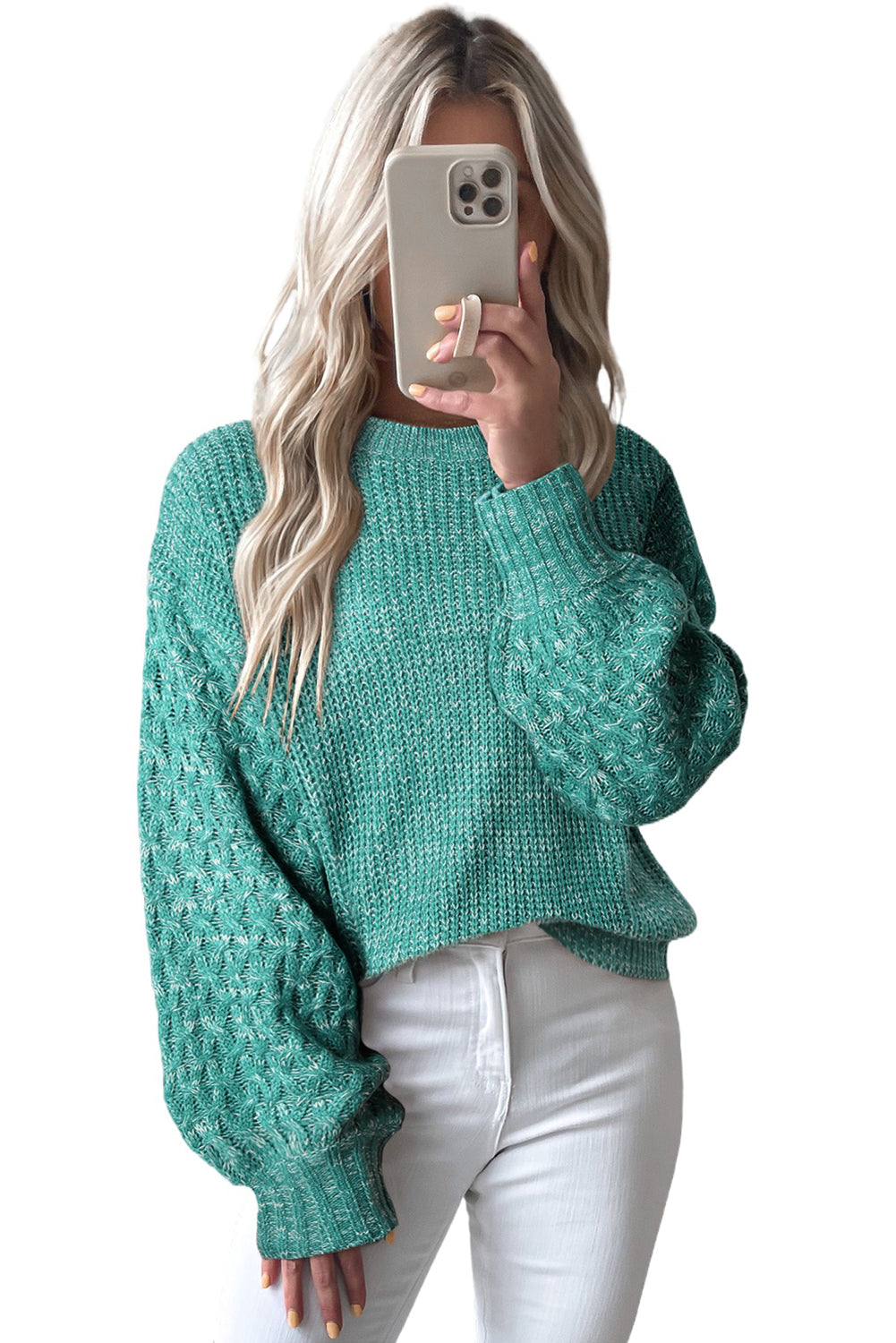 Parchment Chunky Knit Sleeve Drop Shoulder Sweater