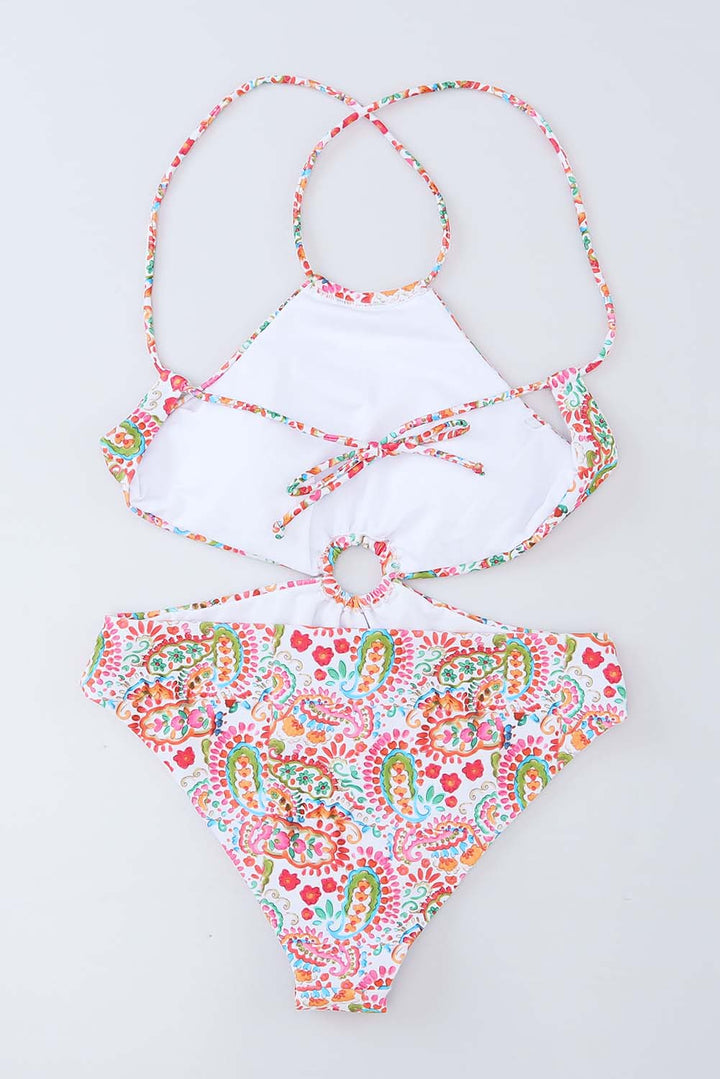 Multicolor Floral Print Lace Up Backless Monokini