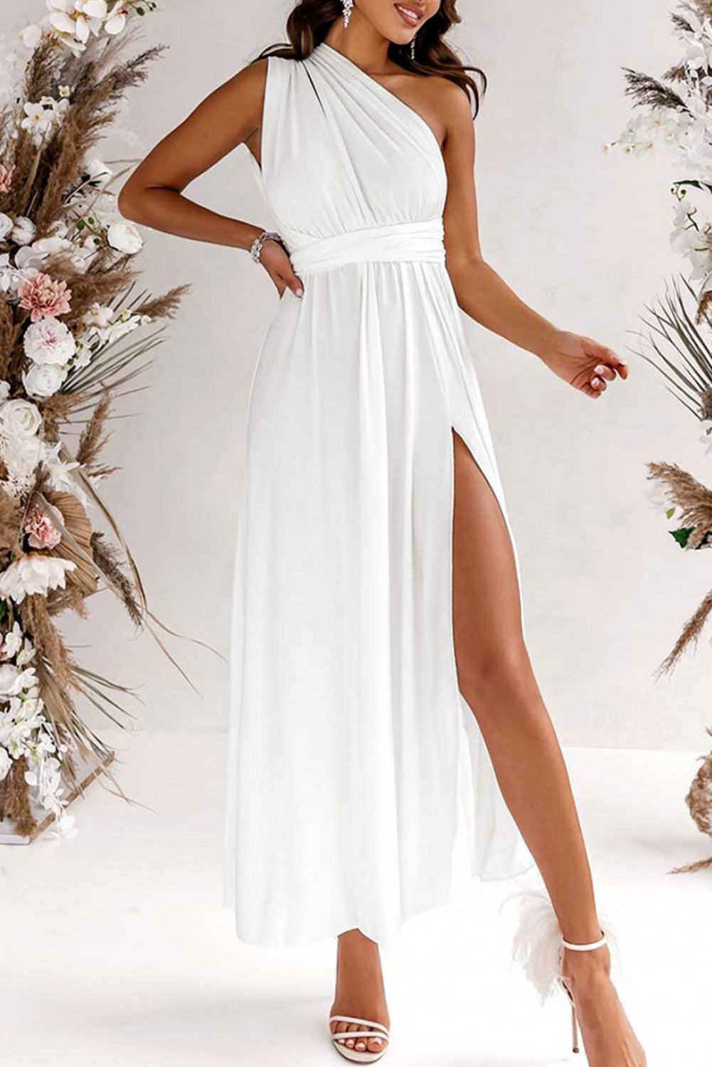 White Ruched High Split Cutout Back Sleeveless Maxi Dress