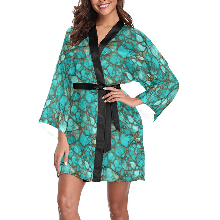 All Turquoise Women's Lounge Kimono Robe