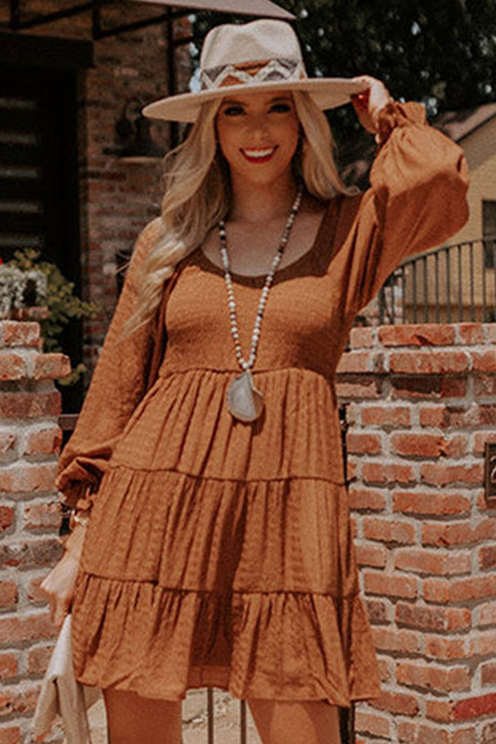 Long Sleeve Smocked Tiered Boho Dress