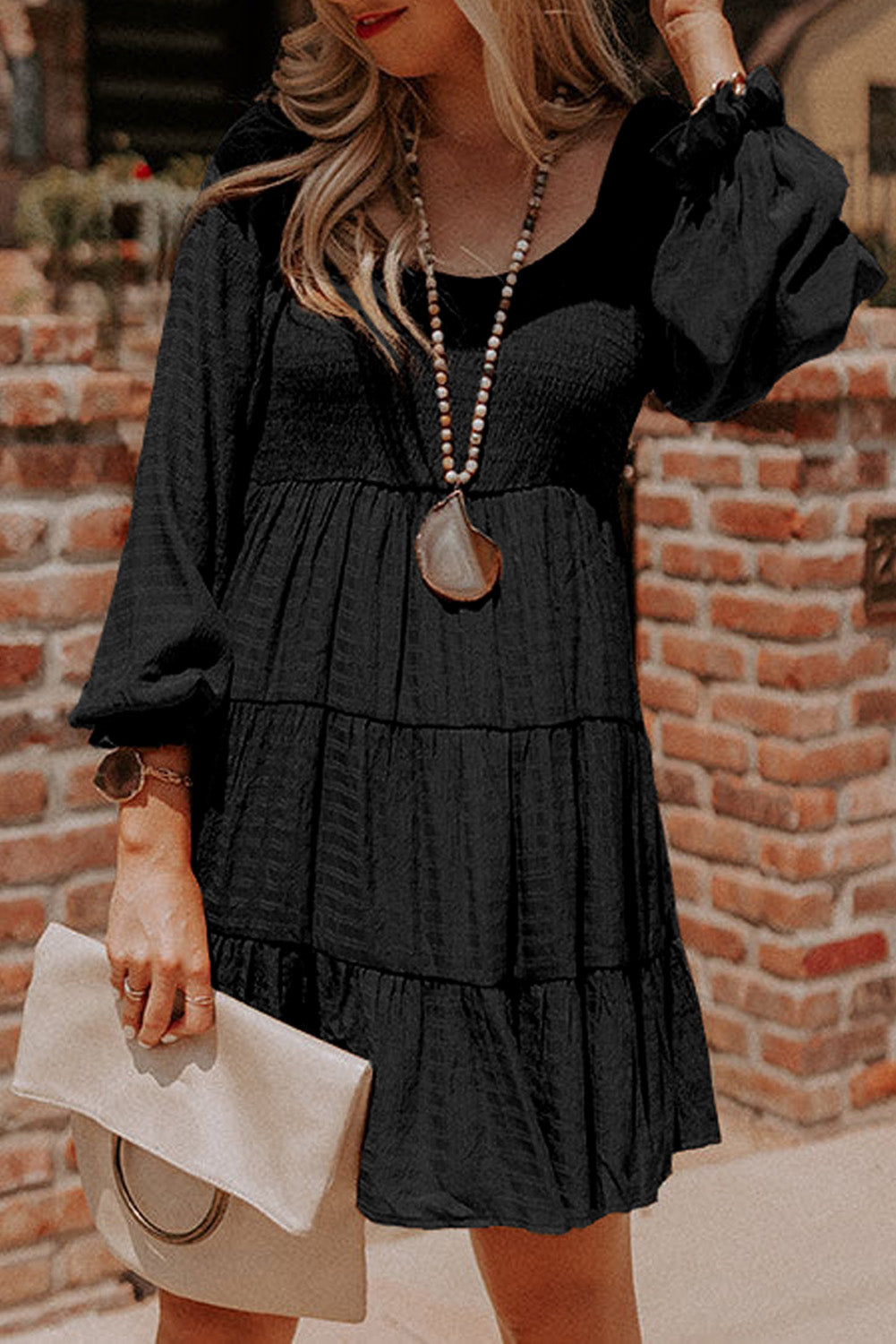 Long Sleeve Smocked Tiered Boho Dress