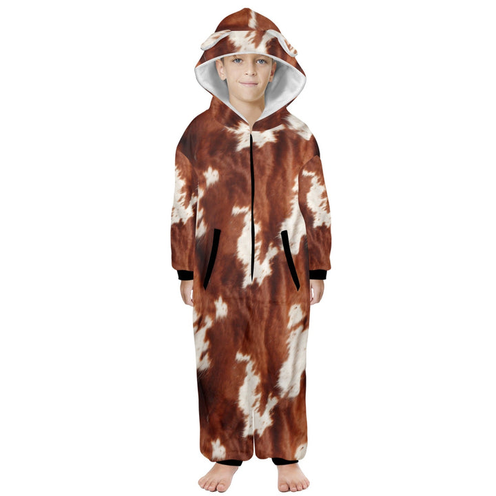 Big Kids Cow Print Pajama Hooded Onesie