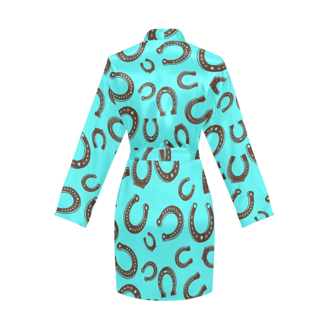 Turquoise Horseshoe Women's Long Sleeve Belted Satin Feel Dressing Lounge Robe