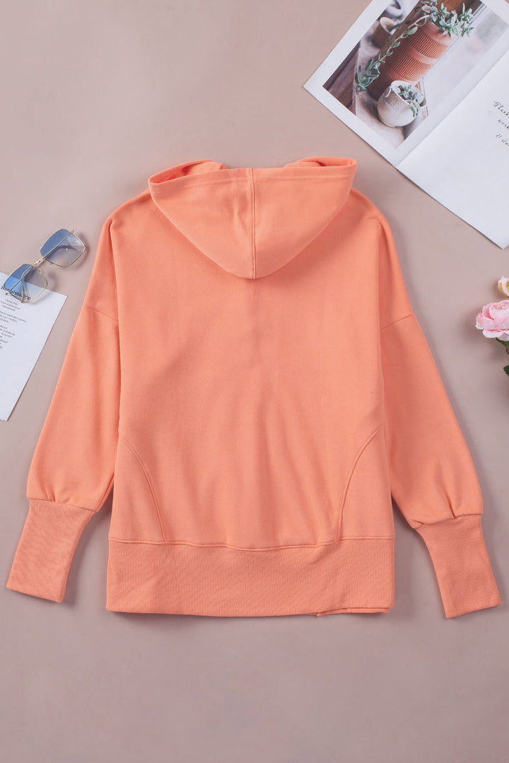 Orange Snap Button Long Sleeve Oversized Hoodie