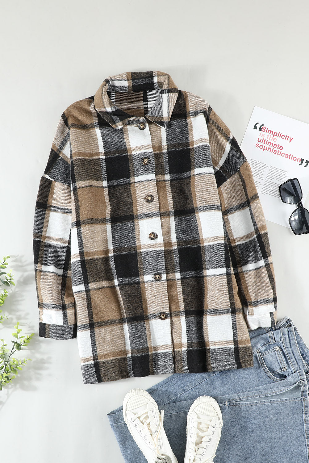 Red and Grey Button Up Flannel Plaid Shacket