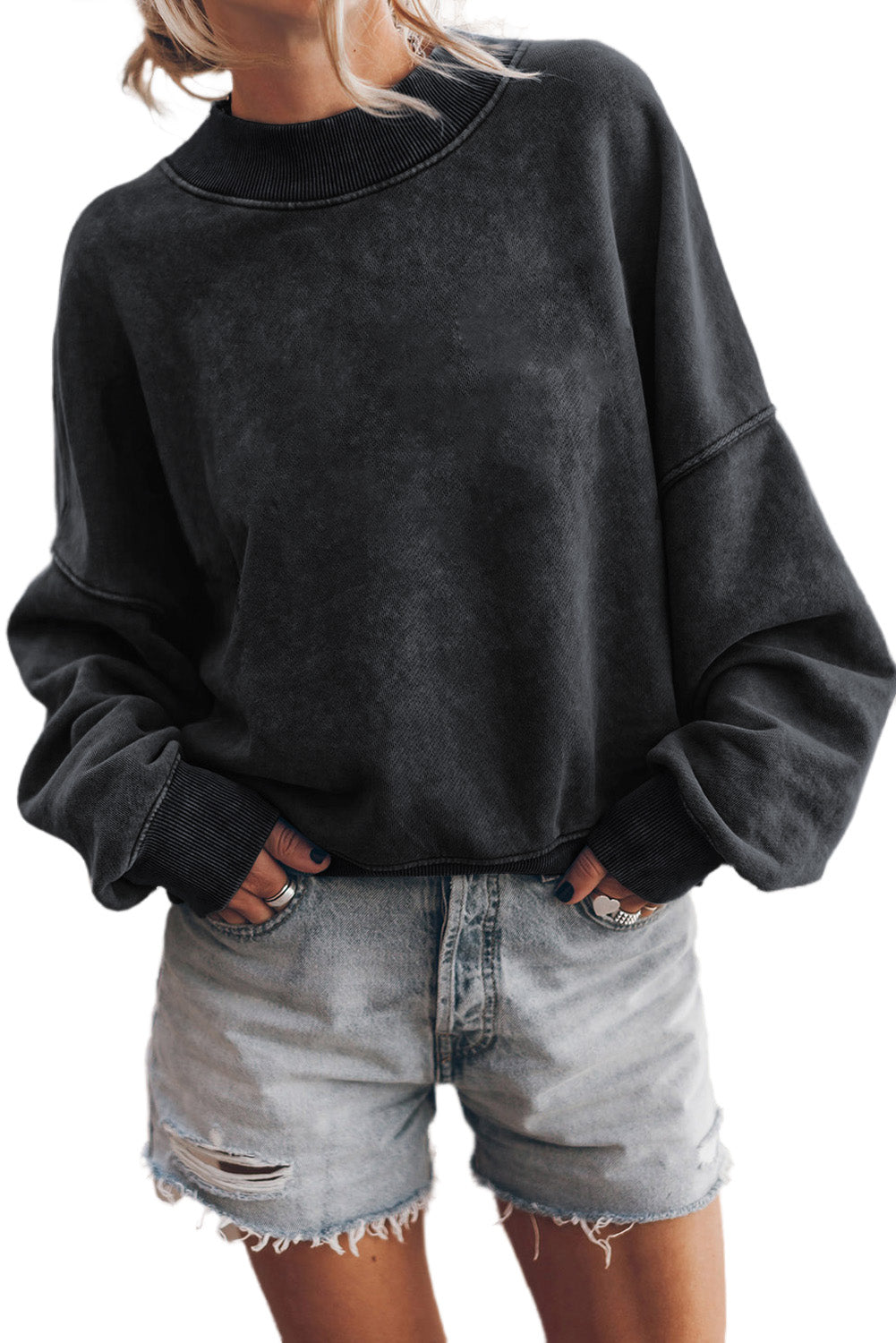 Brown Plain Drop Shoulder Crew Neck Pullover Sweatshirt