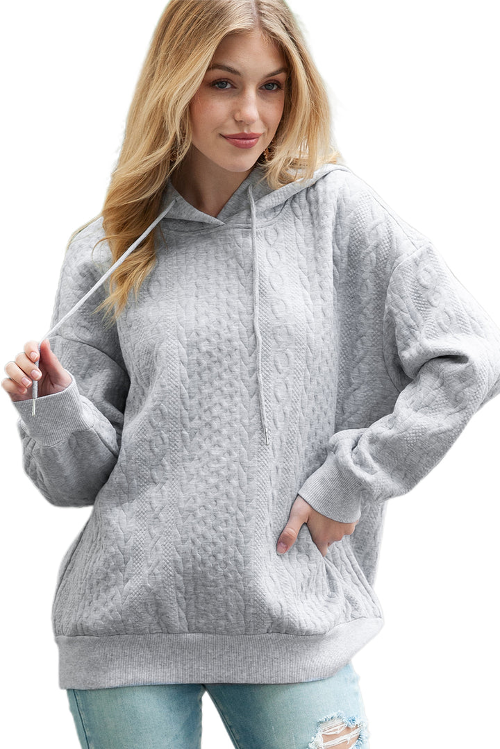 White Cable Textured Casual Drawstring Hoodie