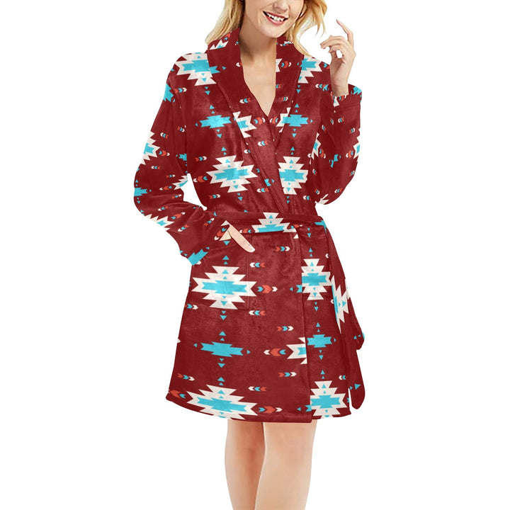 Burgundy Aztec Women's Western Bath Robe