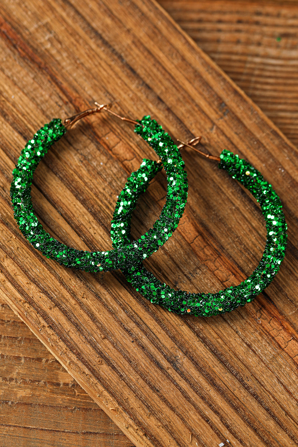 Dark Green Sequin Hoop Earrings