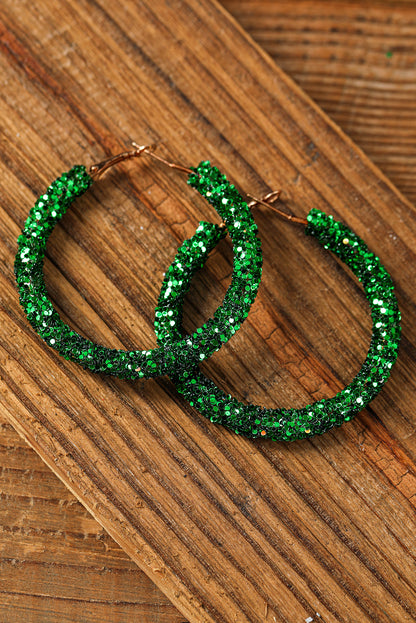 Dark Green Sequin Hoop Earrings