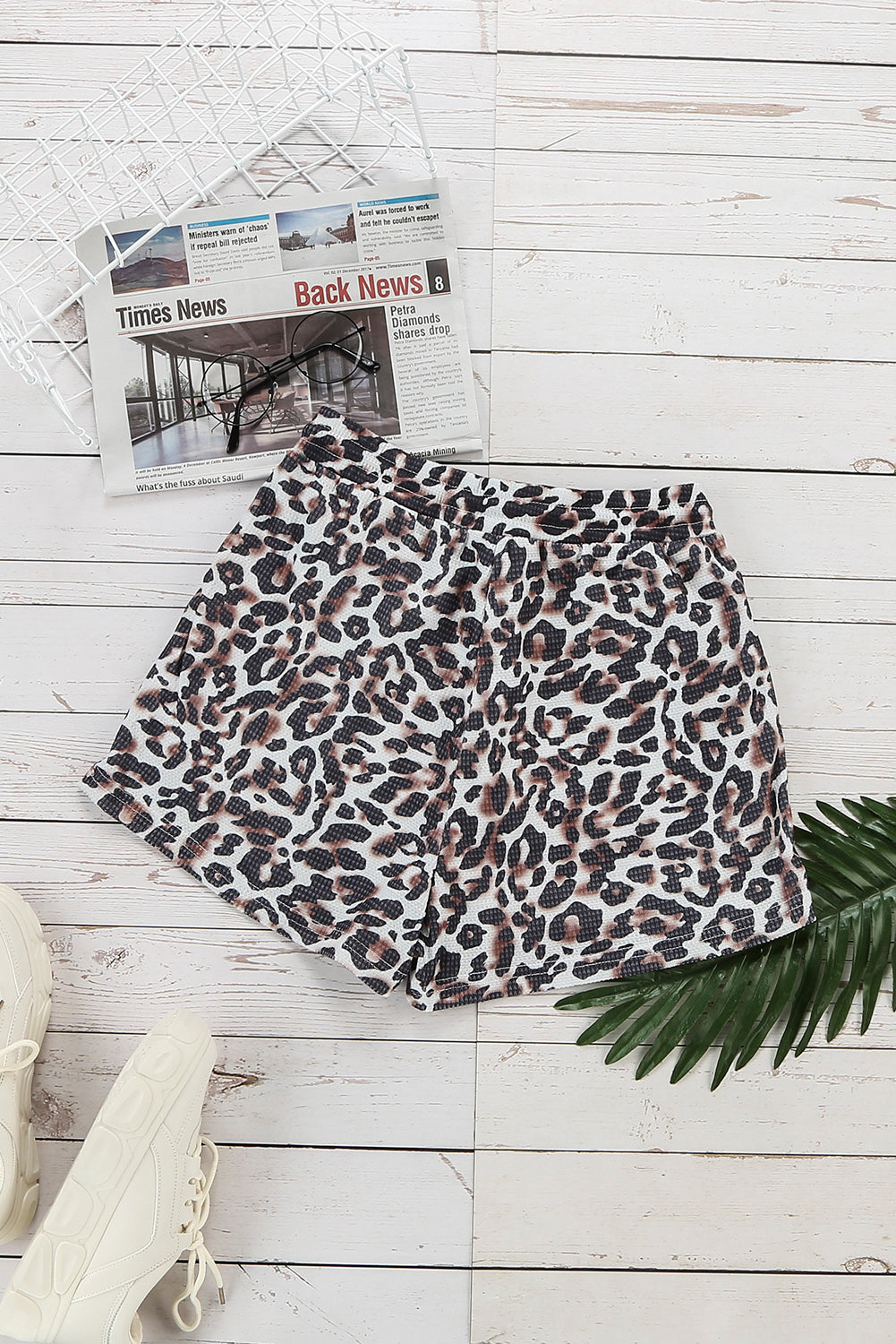 Cheetah Casual Colorblock Leopard Drawstring Shorts