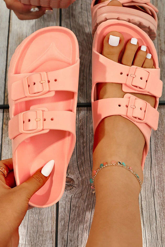 Solid Color Buckle Straps Beach Slippers