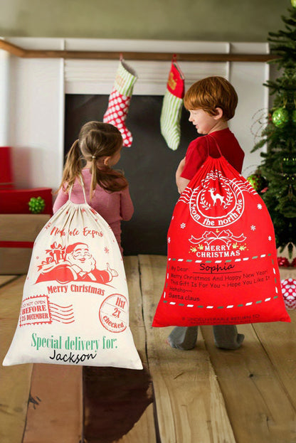 Fiery Red Christmas Graphic Drawstring Gift Sack Bag