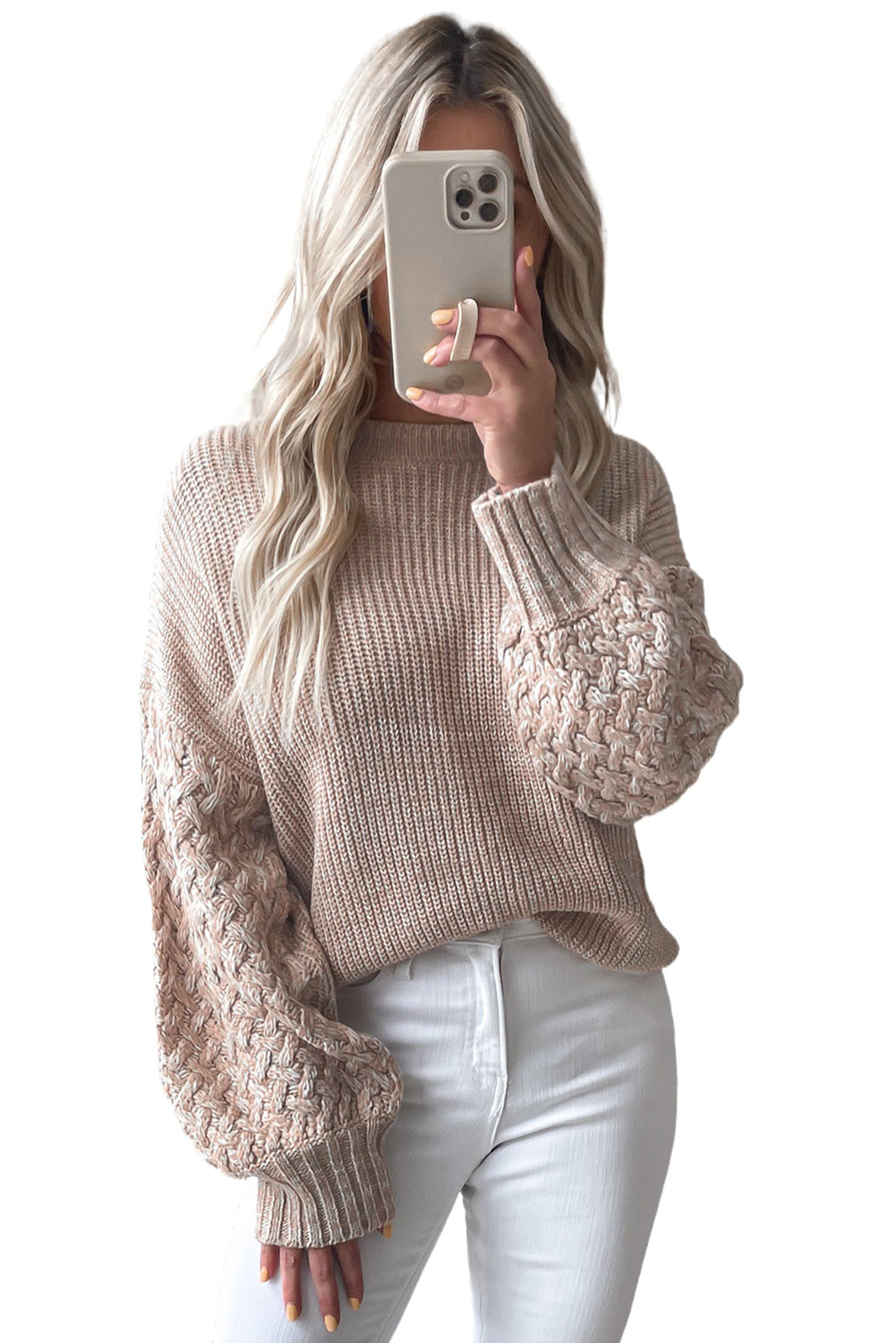 Parchment Chunky Knit Sleeve Drop Shoulder Sweater