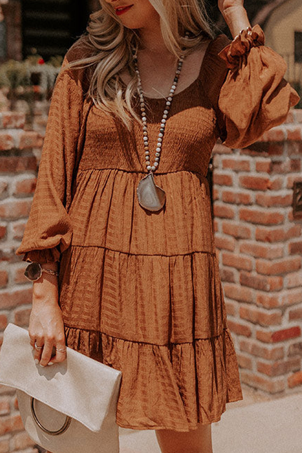 Long Sleeve Smocked Tiered Boho Dress