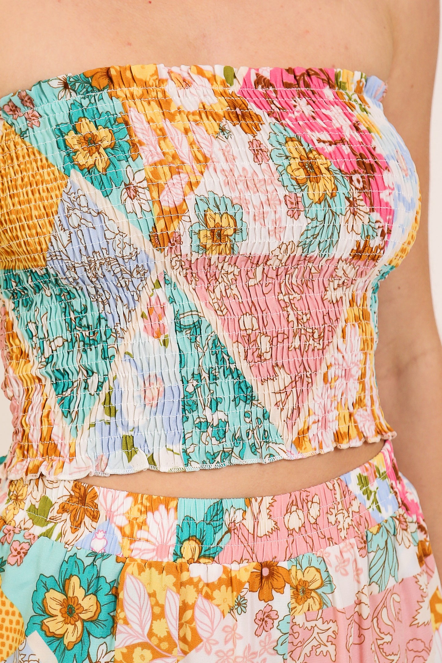 Patchwork Boho Smocked Top