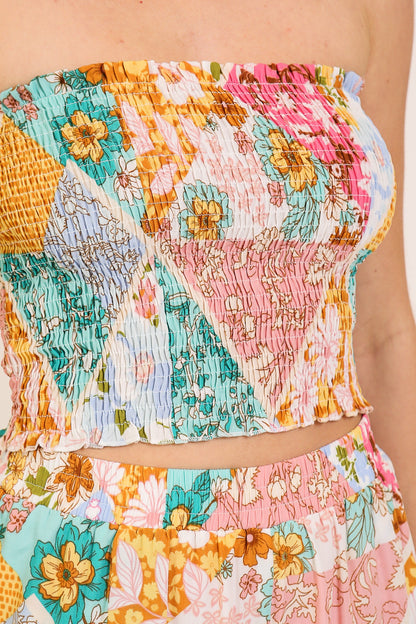 Patchwork Boho Smocked Top